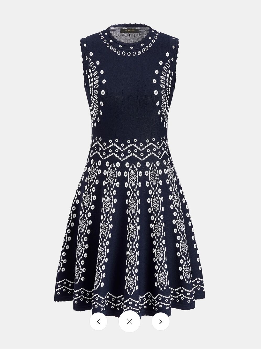 NWT Commense Scallop Trim Ethnic Pattern Knit Mini Dress Sz S